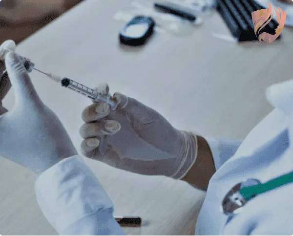 Медработник вводит лекарство в шприц